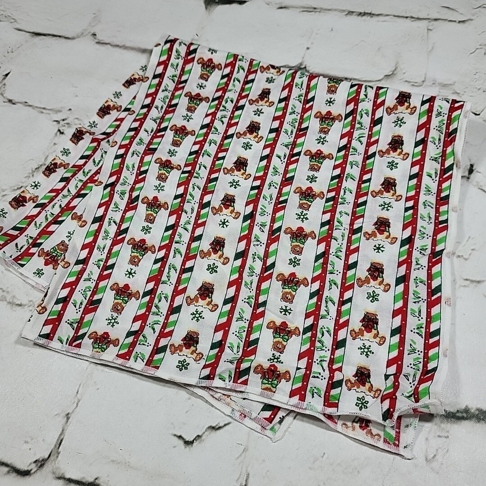 Christmas Bandana Scarf Oversized 18" Square Teddy Bear Peppermint Striped VTG